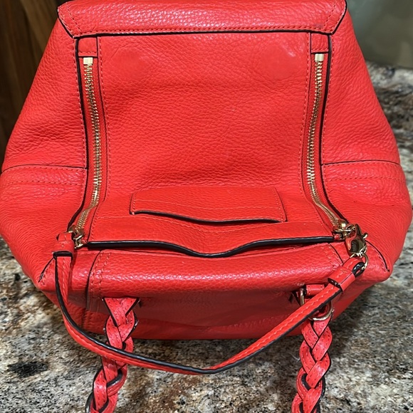 TORY BURCH  HALF MOON POPPY ORANGE SAMBA PEBBLE GRAIN LEATHER SHOULDER BAG PURSE - Picture 6 of 12